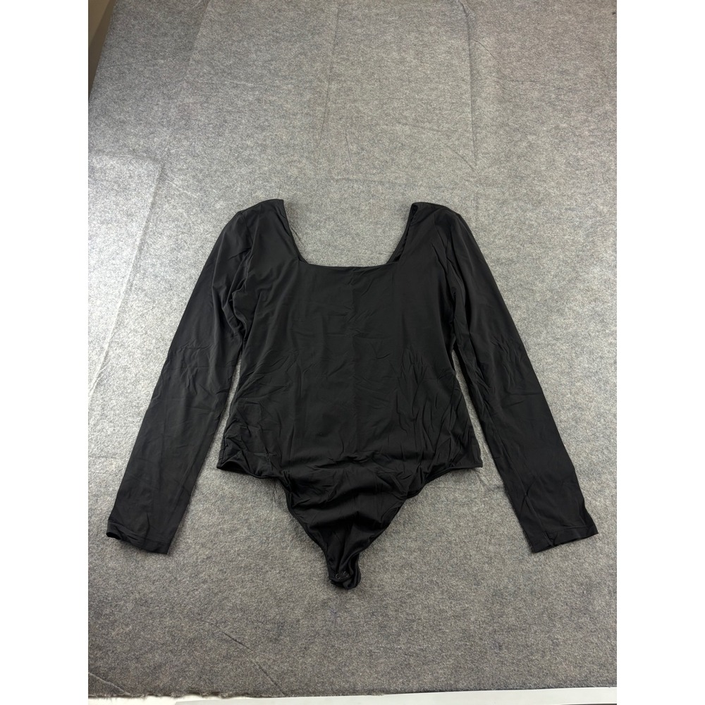 Quince Black Long Sleeve Square Neck Bodysuit Basic Minimalist Chic Womens XL